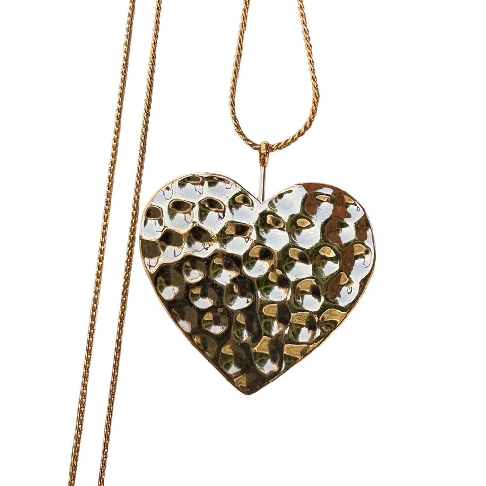 Park Lane Hammered Gold Necklace Heart Pendant Charm Long Statement